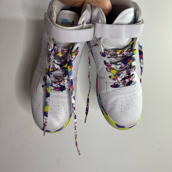 Fila Paint Splatter High Top Sneakers Women’s 11 White Y2K Streetwear - Picture 3 of 7